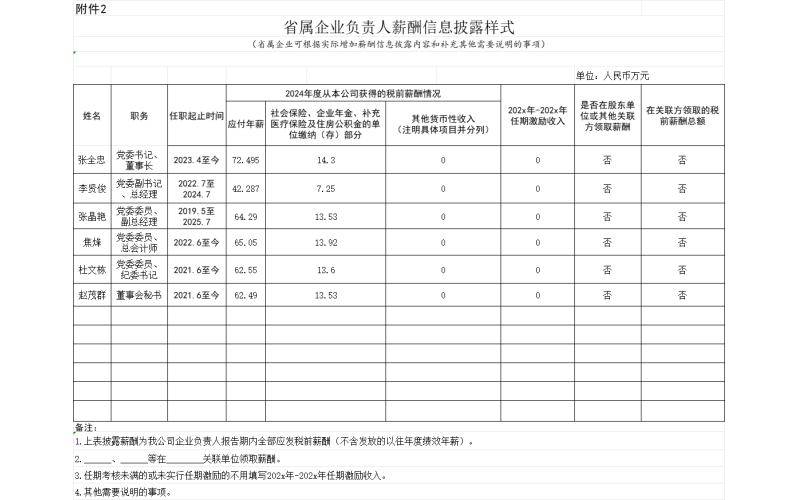 海南联合资产管理有限公司2024年度省属企业负责人薪酬信息披露表